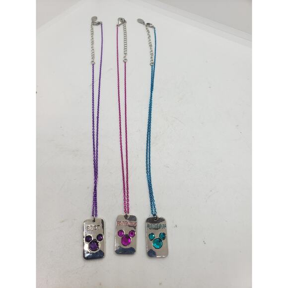 Disney Minnie Mouse BFF Key Pendant Necklaces Set Silver Tone Best Friend Gift - Picture 6 of 6